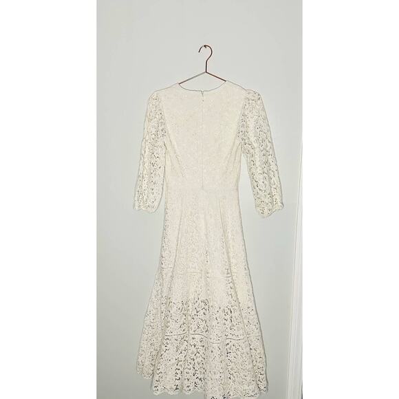 Jonathan Simkhai White Puff Sleeve V-Neck Intricate Lace Midi Dress Size 2 - Picture 5 of 16
